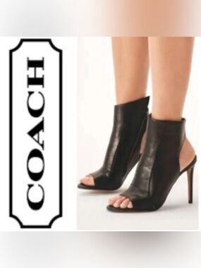 Coach Izzie Brown Leather Peep-Toe Ankle Booties Size 8